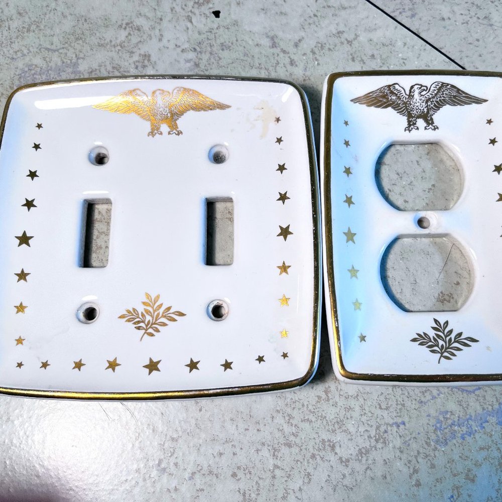 Lot of 2 Vintage Porcelain Eagle Patriotic Covers